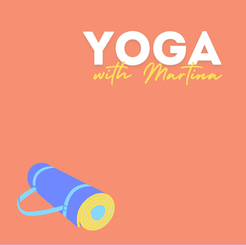 Yoga with Martina, with a rolled yoga mat icon